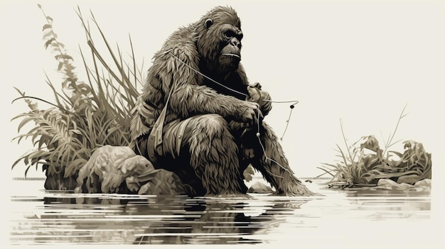 Foto bigfoot vector de pesca branco bg imagem de animal de alto detalhe arte gerada por ia