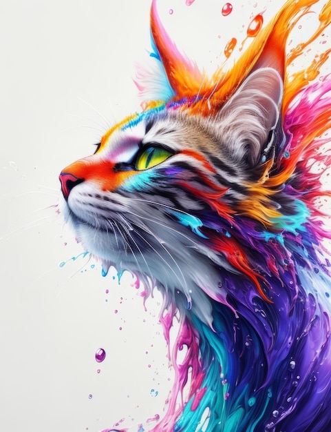 Bigodes A majestade de um gato em uma tela em branco salpicos coloridos IA generativa