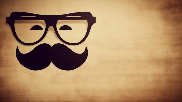 Foto bigote de estilo vintage y gafas sobre fondo de madera