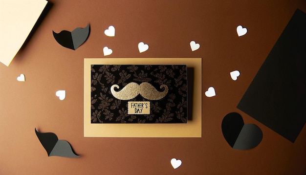 Foto bigote de papel negro con una tarjeta feliz