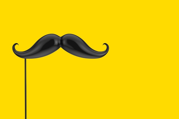 Bigotes negros de la mascarada en la máscara del palillo en un fondo amarillo. Representación 3D