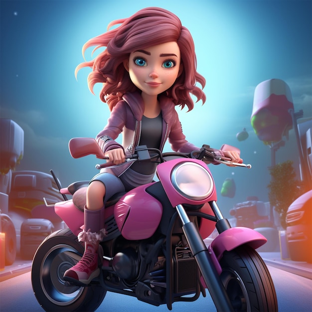 Biker-Mädchen 3D-Zeichentrickfilm