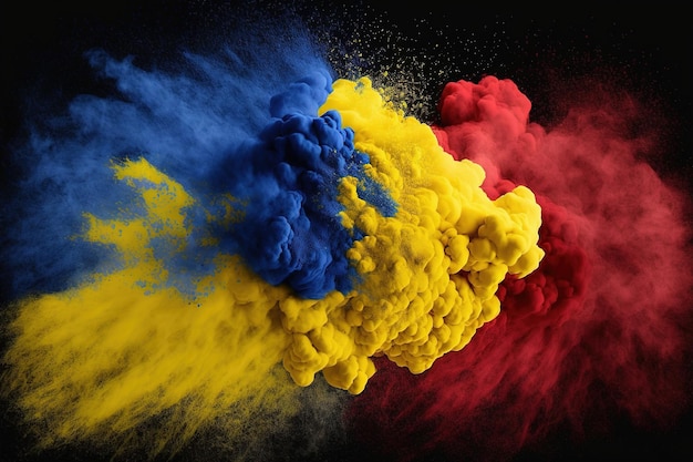 Bild der abstrakten Kunst des Farbpulverspritzens und der Explosion