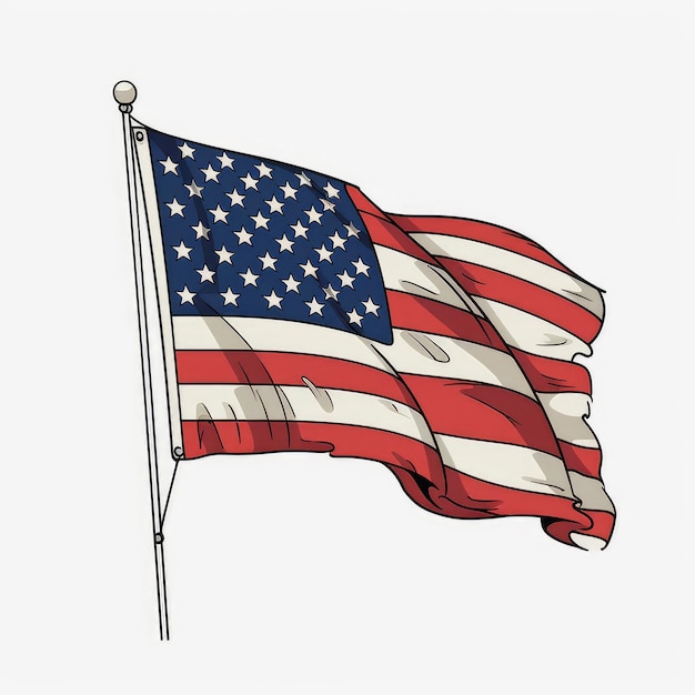 Bild der einfachen Cartoon-Kunst der USA-Flagge auf weißem Hintergrund, generative KI