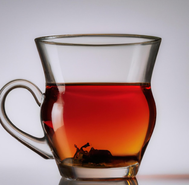 Bild der Nahaufnahme einer Tasse Tee aus Glas auf weißem Hintergrund