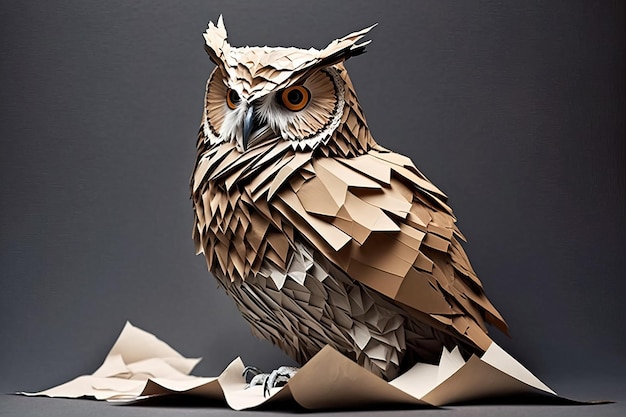 Bild der Papier-Origami-Kunst Büttenpapier Eule Vogel Wildtiere Abbildung generative AI