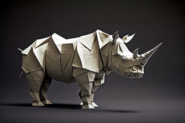 Bild der Papier-Origami-Kunst Büttenpapier Nashorn Wildtiere Illustration generative KI