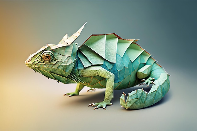 Bild der Papier-Origami-Kunst Handgemachtes Papier Chamäleon Reptil Tier Illustration generative AI