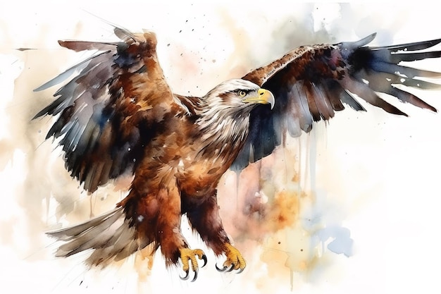 Bild der schönen Aquarellmalerei eines Adlers Vogelillustration Generative KI