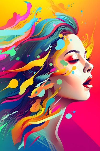 Bild des Gesichts einer Frau mit bunten Farbspritzern Generative KI