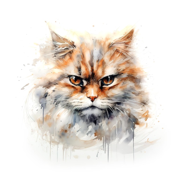 Bild einer Aquarellmalerei von persischer Katzenkopf auf sauberem Hintergrund Haustiere Illustration Generative KI