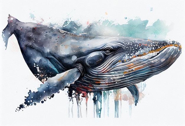 Bild einer Aquarellzeichnung eines Buckelwalen Generative KI
