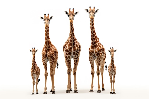 Foto bild einer familiengruppe von giraffen auf weißem hintergrund illustration von wildtieren generative ki