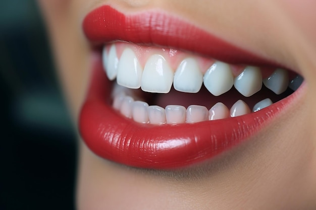 Bild einer grinsenden jungen Frau mit den Lippen in Nahaufnahme mit generativer KI