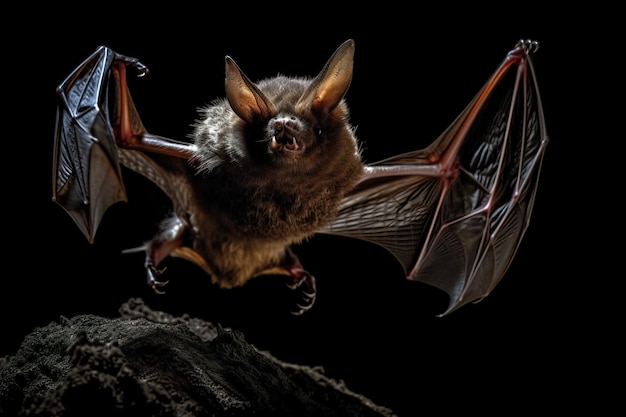 Bild einer großen Fledermaus schlägt mit den Flügeln im Dunkeln Vögel Wildtiere Tiere Illustration generative KI