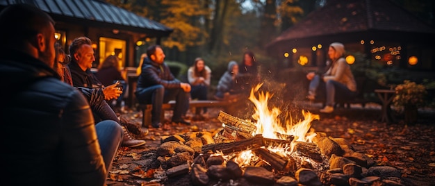 Bild einer Gruppe von Menschen, die sich gemütlich am Lagerfeuer treffen