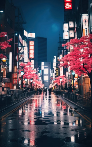 Foto bild einer lebendigen tokyo-straße in der nacht