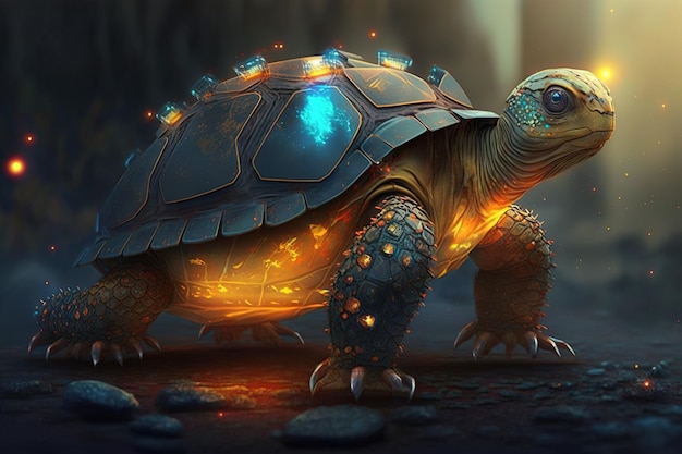 Bild einer Schildkröte mit Technologie-Konzept Wildtiere Illustration generative KI