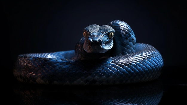 Bild einer Schlange auf schwarzem Hintergrund mit Wassertropfengenerative ai