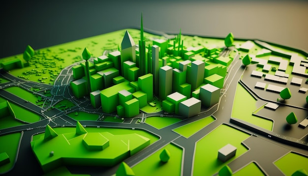 Bild einer Stadt mit grünen Gebäuden Generative KI