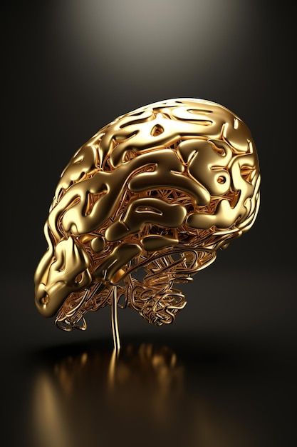 Bild eines 3D-goldenen Gehirns auf dunklem Hintergrund Illustration generative KI