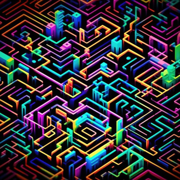 Bild eines abstrakten Neonlabyrinths