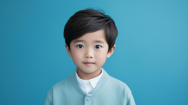 Bild eines asiatischen Kindes, das auf blauem Hintergrund posiert