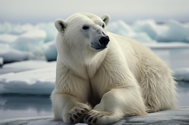 Bild eines Eisbären auf Eis. Wildtiere Tiere Illustration Generative KI