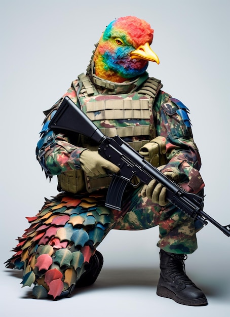 Bild eines exotischen Tieres, das Soldatenkleidung trägt