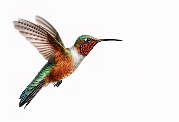 Bild eines fliegenden Kolibris auf weißem Hintergrund Vogel Wildtiere Illustration Generative KI