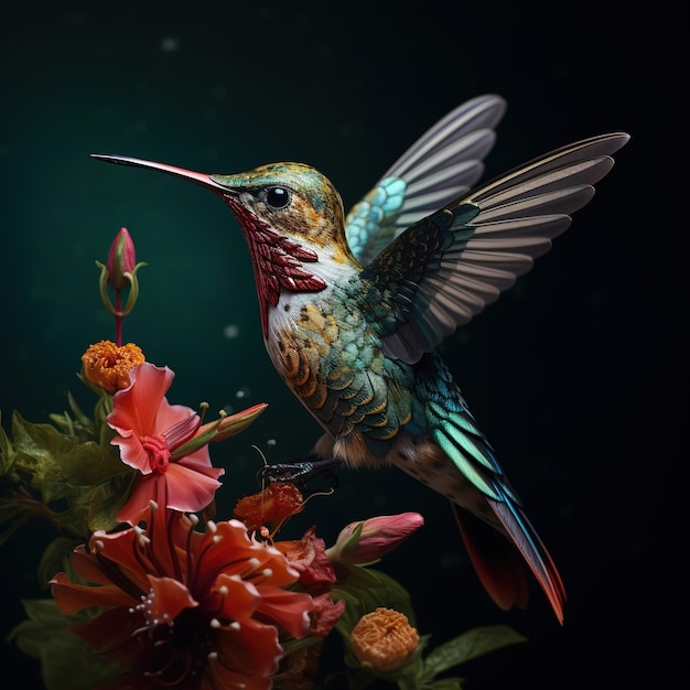 Bild eines fliegenden Kolibris Vogel Wildtiere Generative KI-Illustration