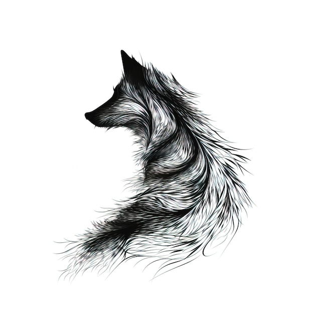 Bild eines Fuchses, der mit einem Pinsel und schwarzer Tinte auf weißem Hintergrund zeichnet Wildlife Animals Illustration Generative AI