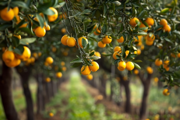Bild eines Gartens mit Mandarinenbäumen, die zur Ernte bereit sind