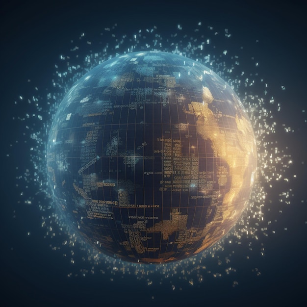 Bild eines Globus mit umlaufenden Währungssymbolen und Daten, der die Idee des globalen Finanzwesens und der globalen Wirtschaft darstellt