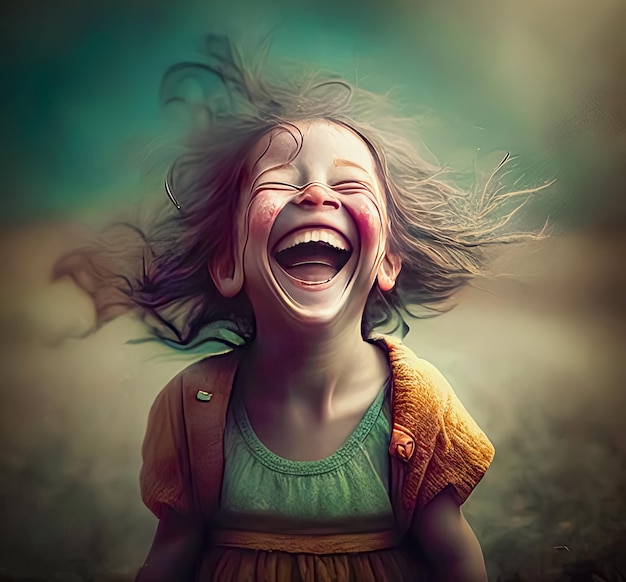 Bild eines glücklichen Kindes, das Mädchen lacht vor Freude. Generative KI