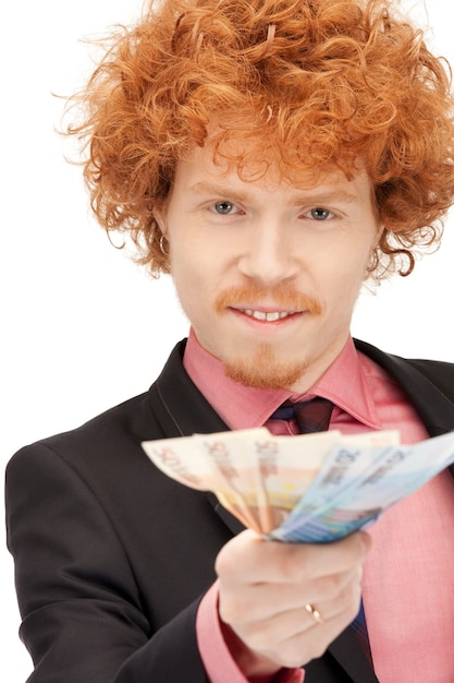 Foto bild eines gutaussehenden mannes mit euro-bargeld