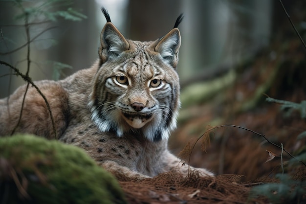 Bild eines Luchses oder Rotluchses im Wald auf natürlichem Hintergrund Illustration von Wildtieren Generative KI