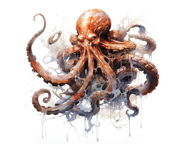 Bild eines Oktopus-Dämons auf weißem Hintergrund Illustration von Unterwassertieren Generative KI