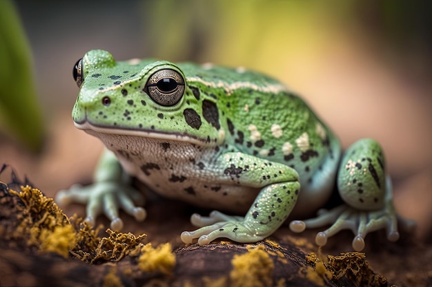 Bild eines Petersilienfroschs (Pelodytes punctatus), eines kleinen grünen Frosches aus nächster Nähe