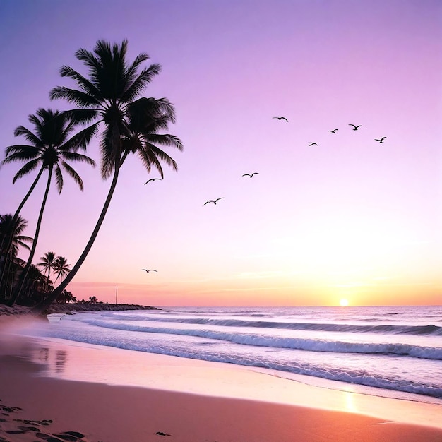 Bild eines ruhigen Strandes bei Sonnenuntergang