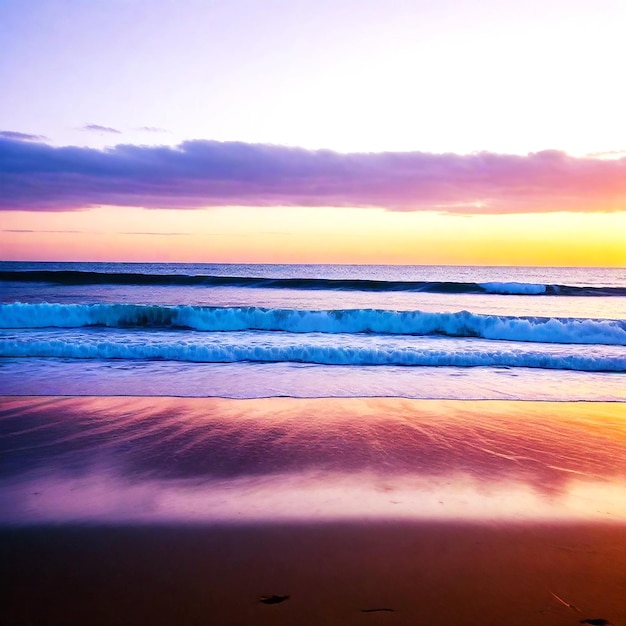 Bild eines ruhigen Strandes bei Sonnenuntergang