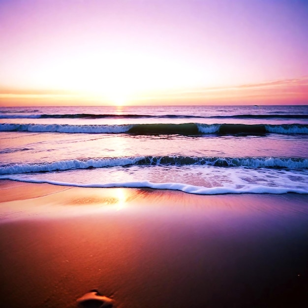 Bild eines ruhigen Strandes bei Sonnenuntergang