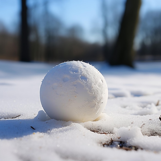 Foto bild eines schneeballs auf der schneeoberfläche in einem winterwald