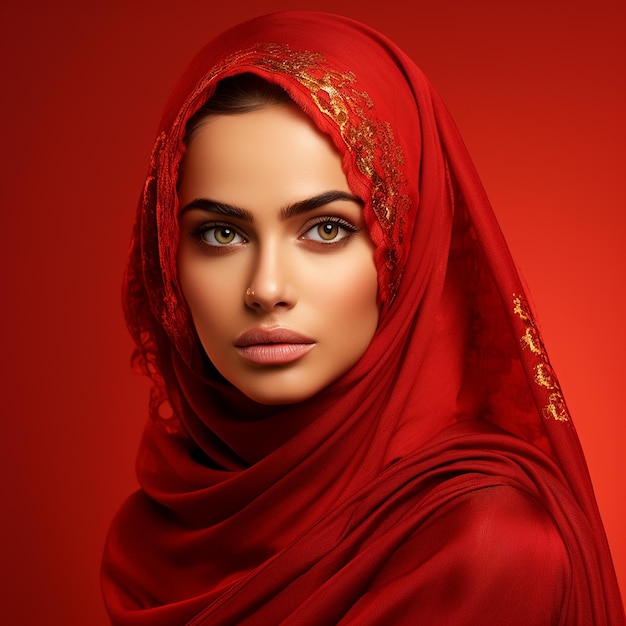 Bild eines schönen arabischen Mädchens auf rotem Hintergrund