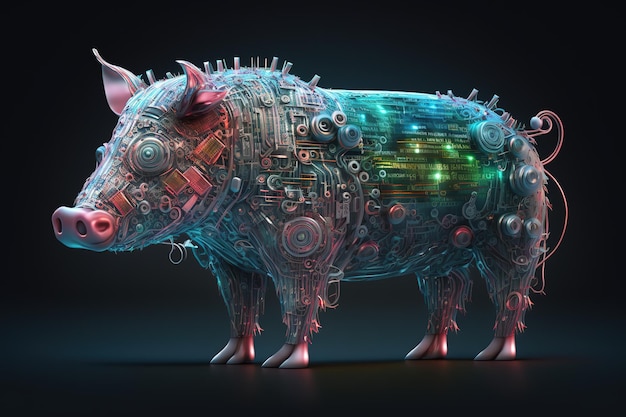 Bild eines Schweins mit elektronischen Leiterplatten mit Technologiekonzept Nutztiere Illustration generative KI