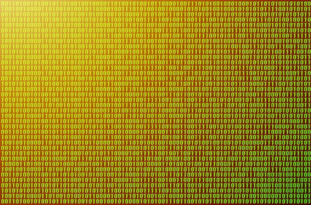Foto bild eines undeutlichen binären codes bestanden aus einem satz grünen zahlen auf einem schwarzen hintergrund.