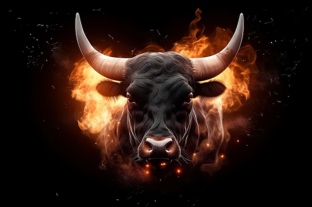 Bild eines wütenden Stiers mit Flammen Wildtiere Illustration generative KI
