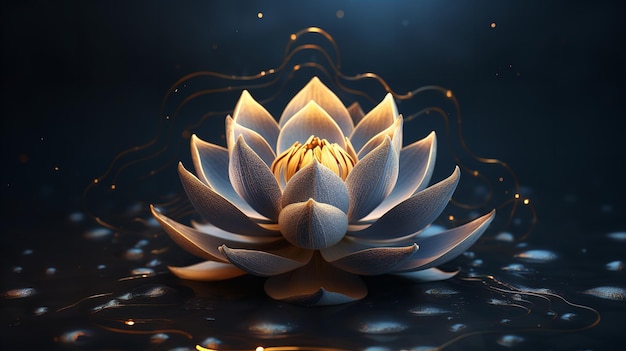Bild eines wunderschönen Lotus, der elegant gegen einen dunklen Hintergrund positioniert ist Generative KI