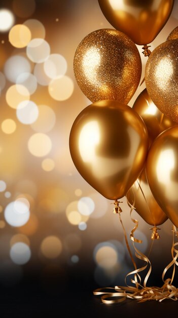 Bild Goldene Ballons auf Bokeh-Hintergrund, die eine festliche und feierliche Szene schaffen Vertical Mobile