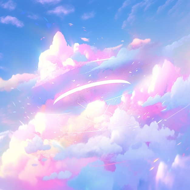 Bild im Anime-Stil einer fliegenden Untertasse am Himmel mit einer generativen Regenbogen-KI